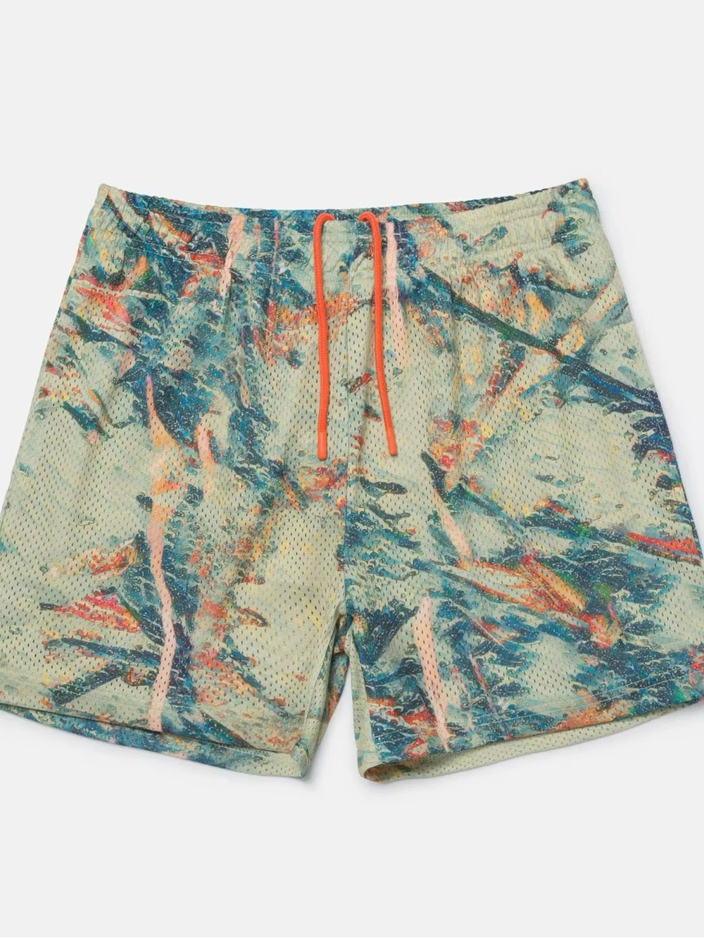 Overtime Men's Olive Multi-Print Athletic Shorts with Orange Accent